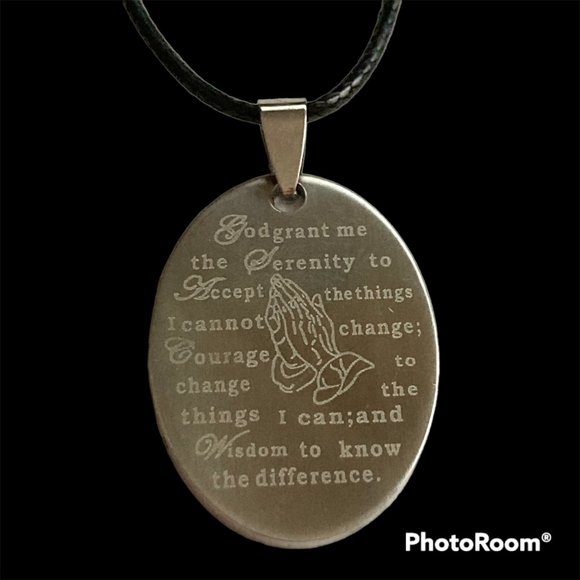 Serenity Prayer Necklace Stainless Steel Pendant Praying Hands Black Cord 18" - Picture 4 of 11